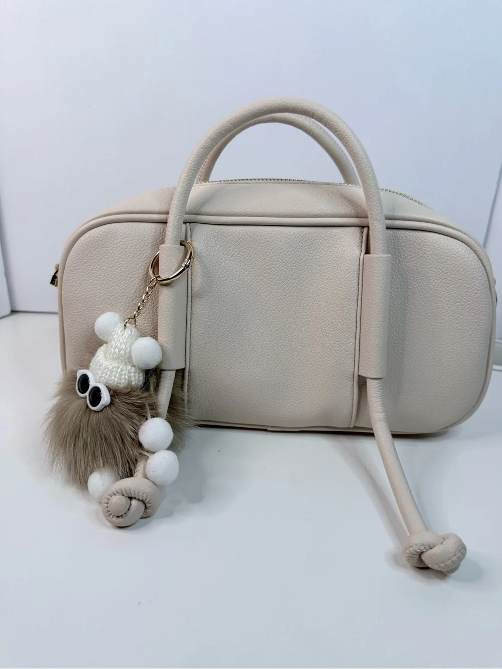 Warm Ivory Soft Satchel Handbag Convertible Crossbody + Optional Keychain